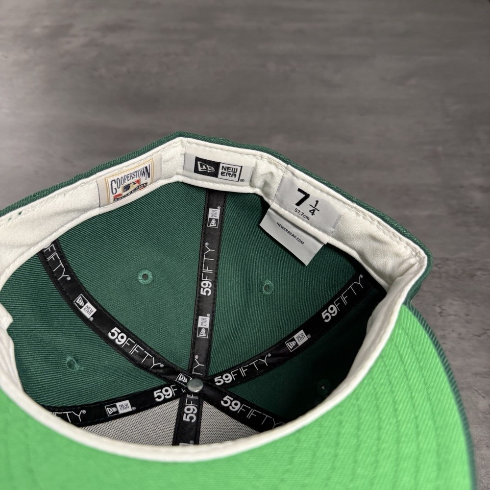 Hat Club Oakland Athletics A's New Era Cap 7 1/4 Dark Lime Green Side Patch Gold - Picture 7 of 7